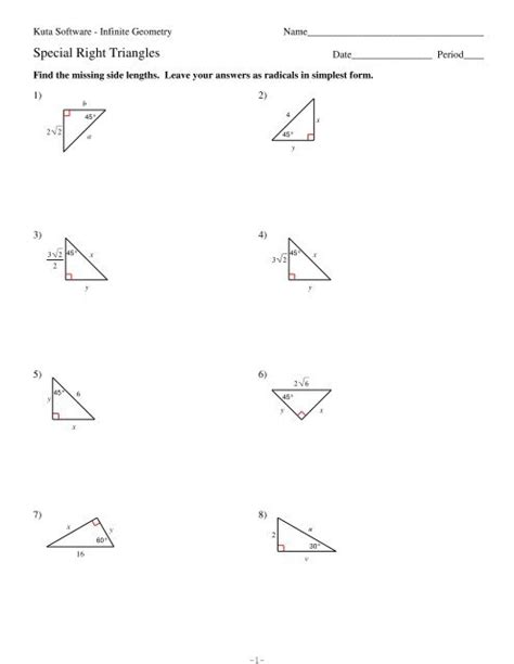 special right triangles practice worksheet kuta software